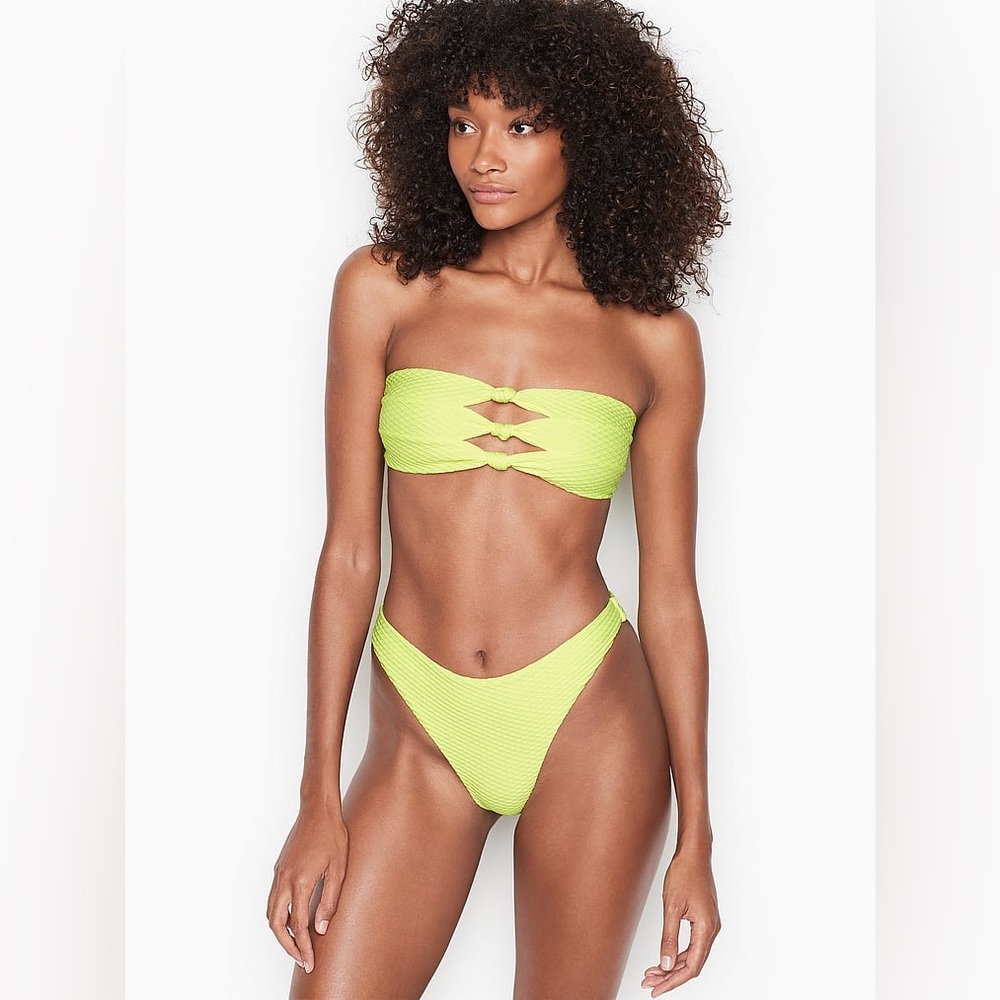 Blue Life Swim Bandeau Top & High-leg Bottom Bikini in Lime